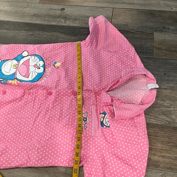 Doraemon Manga Anime Robotic Cat Shirt Sleep Wear Button Down Cool Planet Pink - Picture 10 of 10